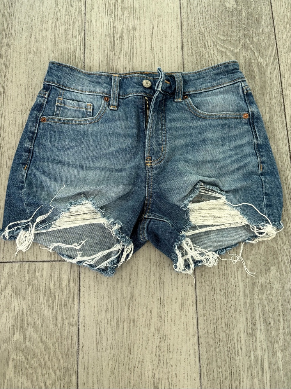 Old Navy denim shorts, cutoff and distressed. EUC.